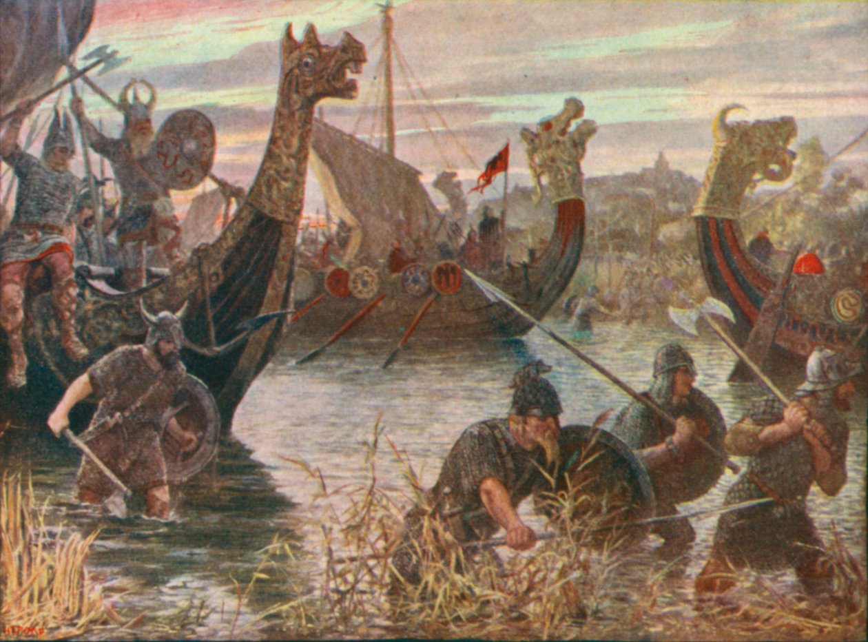 Bir Danimarka Baskını (renkli taş baskı) by Henry Justice Ford