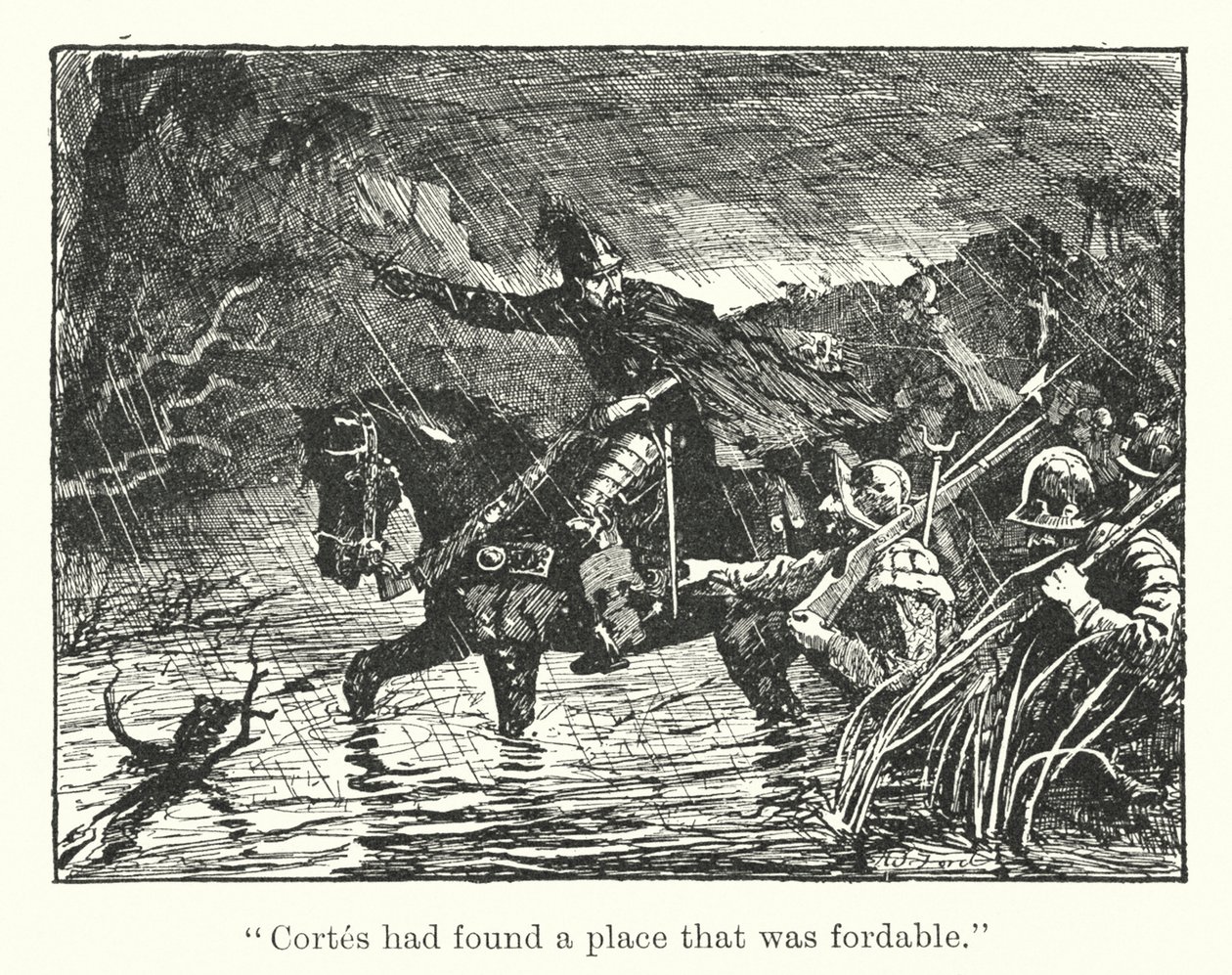 "Cortes geçilebilir bir yer bulmuştu" (gravür) by Henry Justice Ford