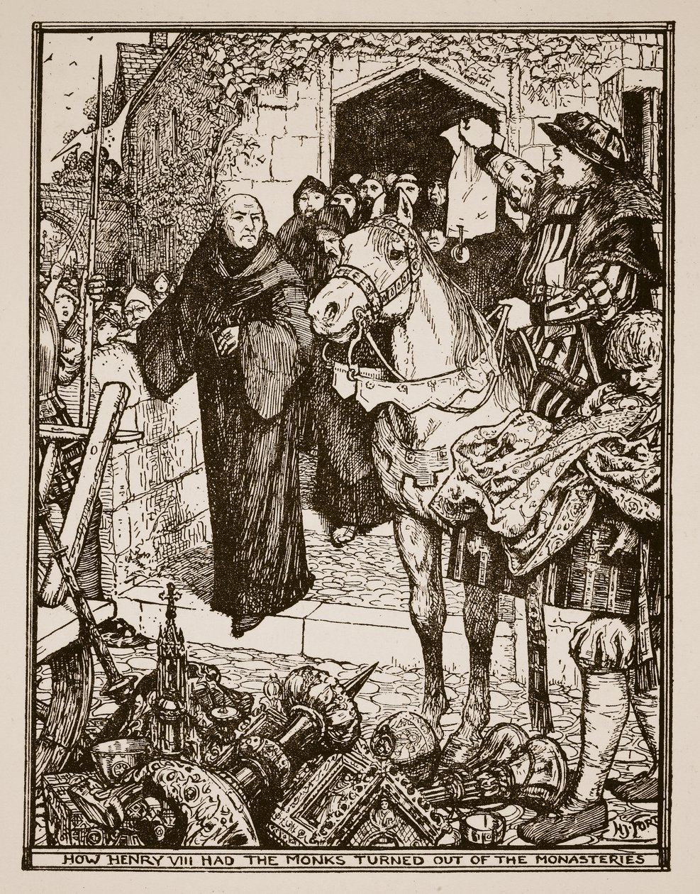 Henry VIII, rahipleri manastırlardan nasıl çıkardı, C.R.L. Fletcher ve Rudyard Kipling, 1911 by Henry Justice Ford