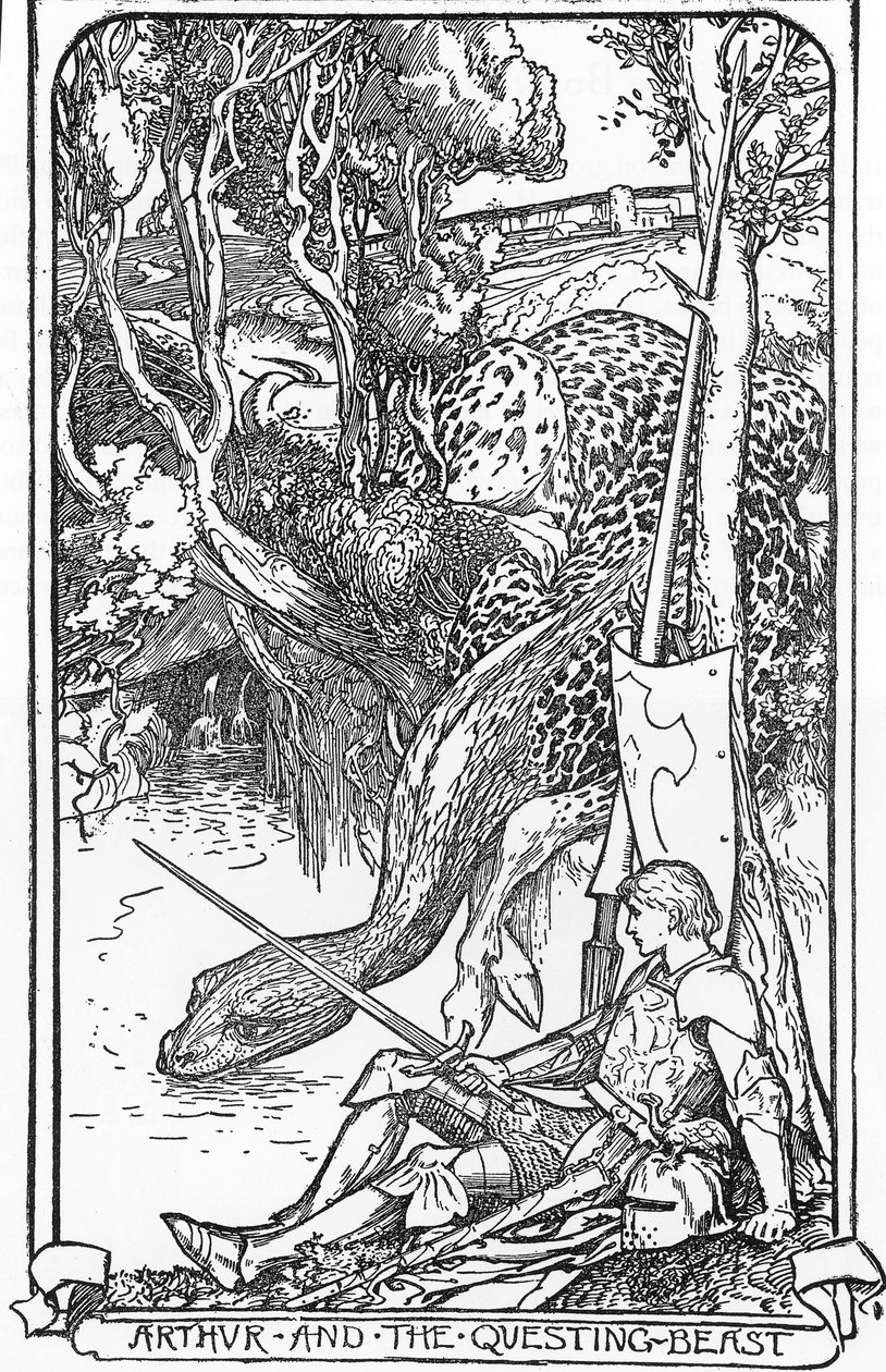 Kral Arthur ve Arayan Canavar İllüstrasyonu, HJ Ford (1860-1940), “The book of Romance”dan, 1902 Özel koleksiyon by Henry Justice Ford