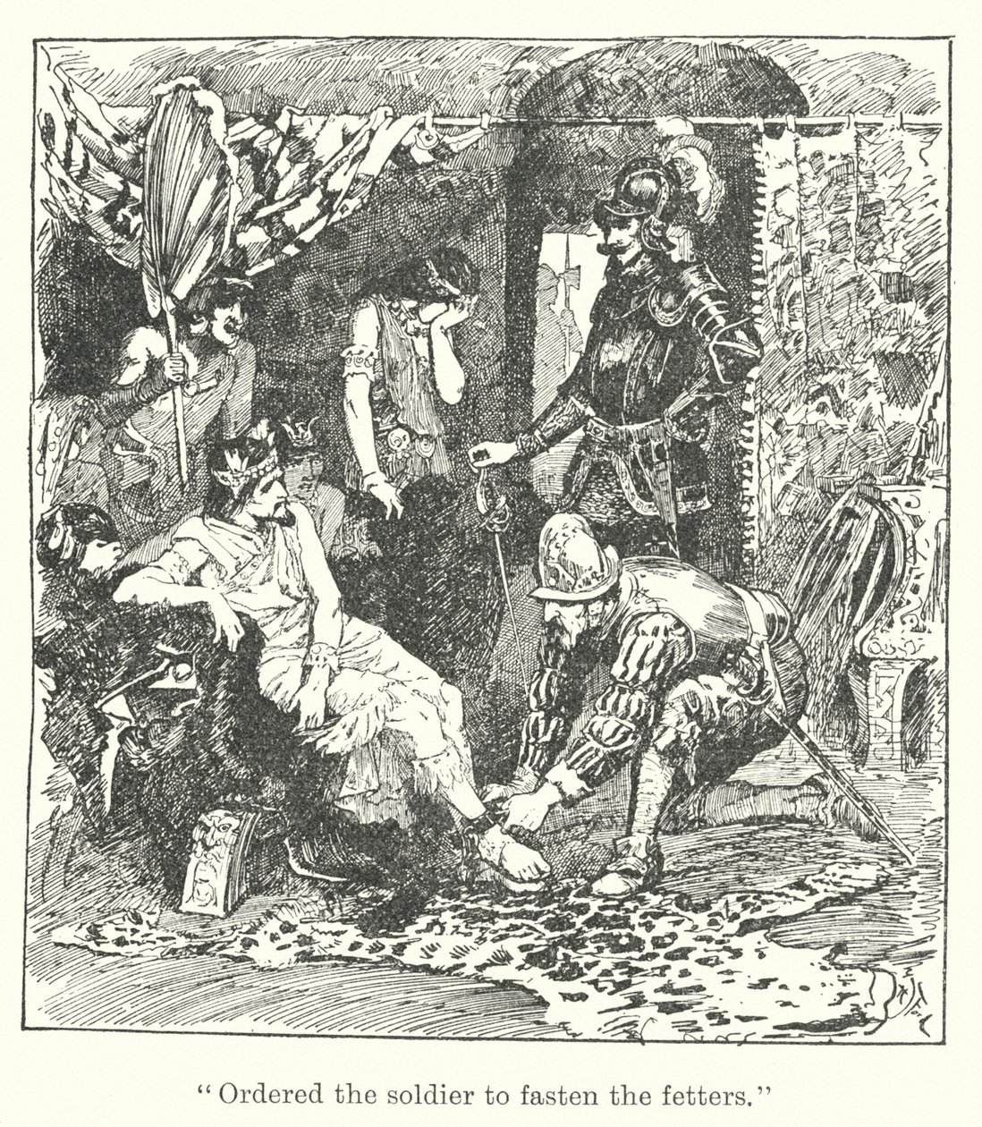 "Askere prangaları bağlamasını emretti" (gravür) by Henry Justice Ford