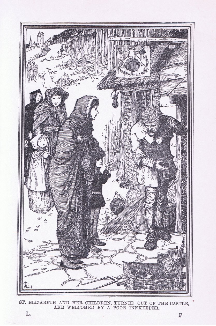 Aziz Elizabeth ve çocukları, kaleden çıktılar ve fakir hancı tarafından karşılandı, 1912 by Henry Justice Ford