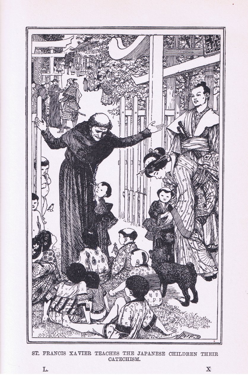 St Francis Xavier, Japon çocuklara eğitimlerini öğretiyor, 1912 by Henry Justice Ford