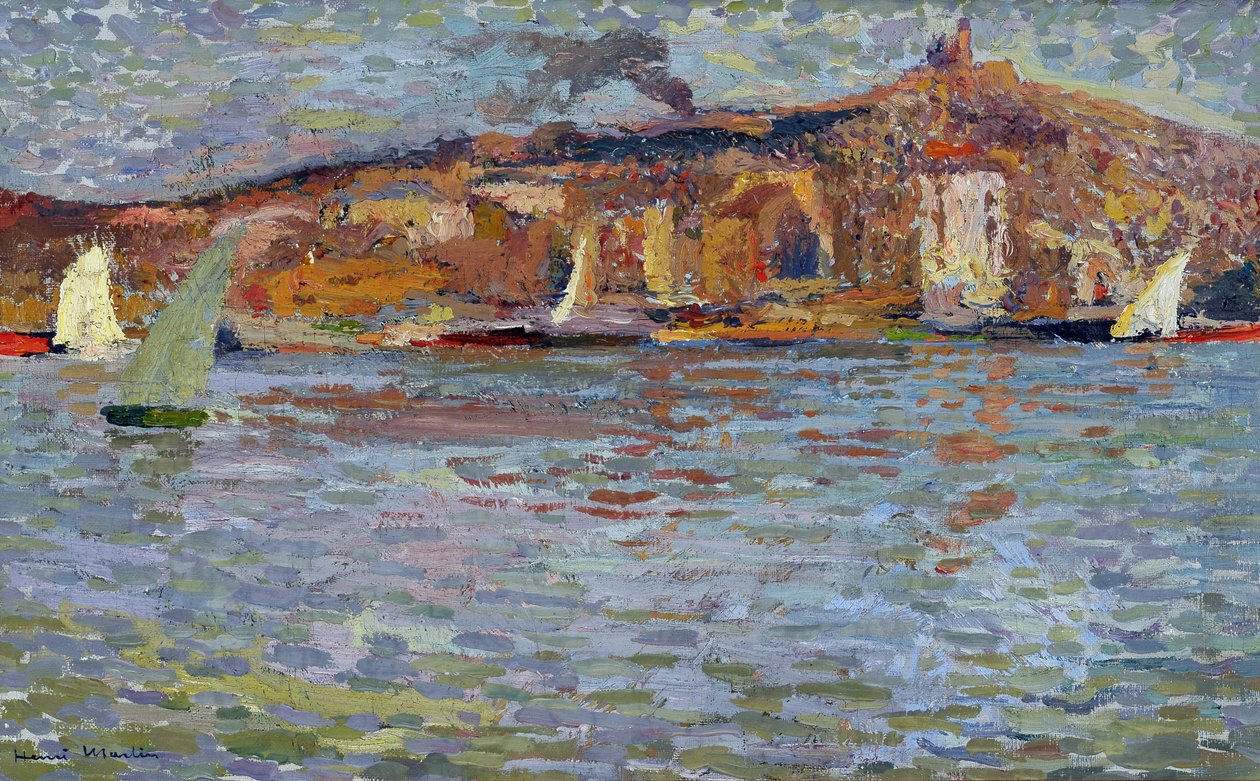 Marsilya limanı, eski liman ve “İyi Ana” (Katedrali Notre Dame de la Garde (Notre-Dame-de-la-Garde). Resim Henri Martin (1835-1908). Tuval üzerine yağlı boya. Dim: 38x61cm. Zorunlu söz: Saygılar de Provence vakıf koleksiyonu, Marsilya by Henry Martin