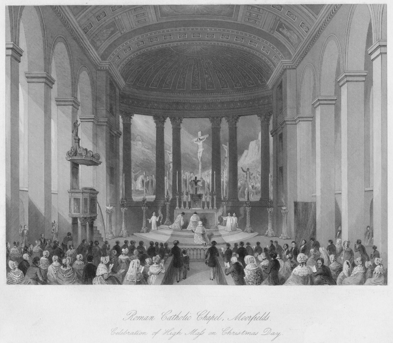 Roma Katolik Şapeli, Moorfields. Noel Günü Yüksek Ayin Kutlaması, c1841 by Henry Melville