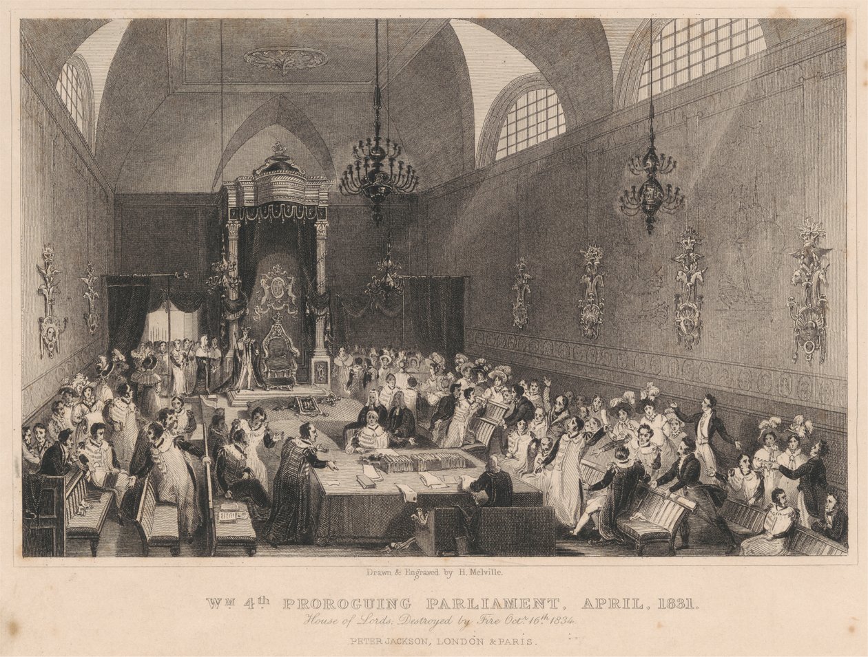 William Dördüncü Proroguing Parlamentosu, Nisan 1831. Lordlar Kamarası: 16 Ekim 1834'te çıkan yangında yok oldu by Henry Melville