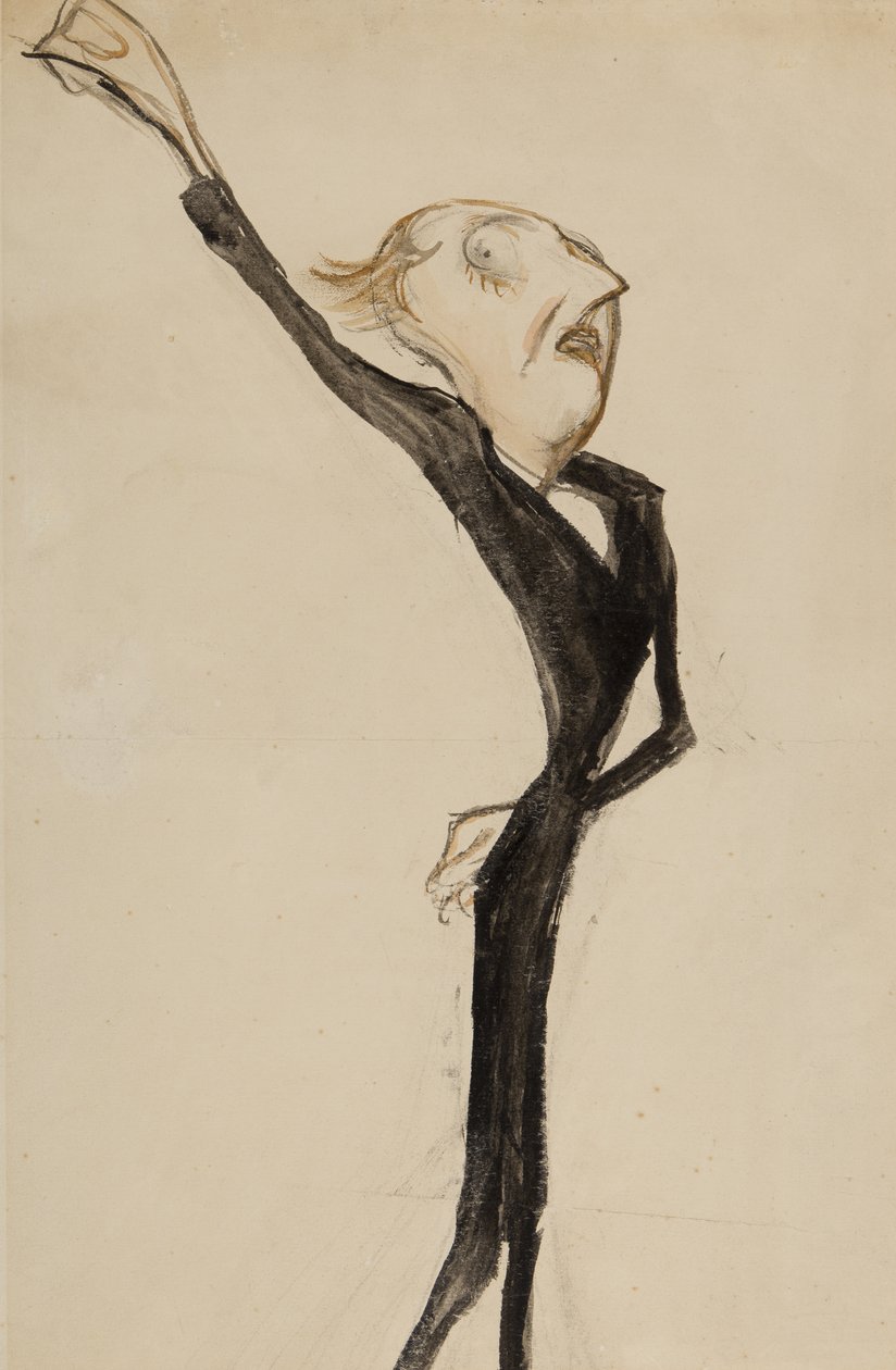 Bir teatral figür, muhtemelen Sir Beerbohm Tree, c.1908 (kağıt üzerine fırça, tuvalet ve mürekkep) by Henry Ospovat