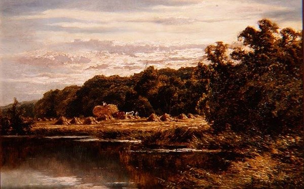 Nehir Kenarındaki Tarlada Biçerdöverler by Henry Parker