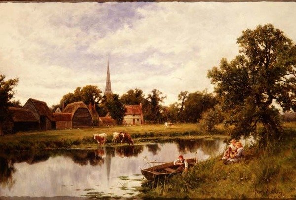 Çiftlik ve sığır ile manzara by Henry Parker