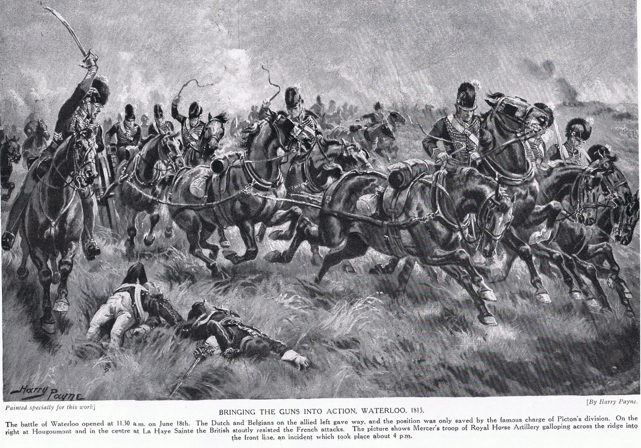 Silahları harekete geçiren Waterloo, 'Hutchinson's Story of the British Nation'dan bir örnek by Henry Payne
