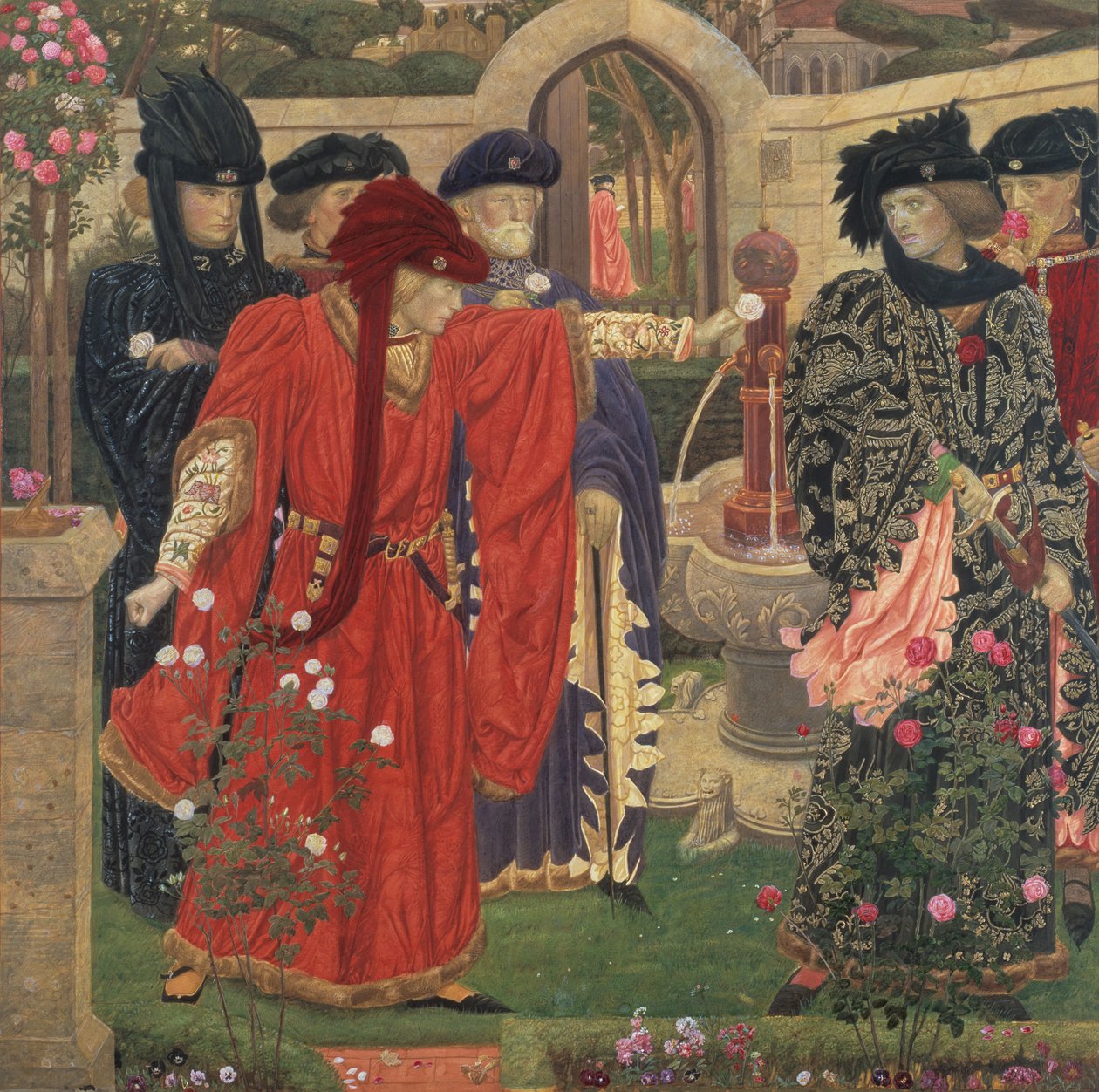 Tapınak Bahçesinde Kırmızı ve Beyaz Gülleri Seçmek, 1910. by Henry Payne