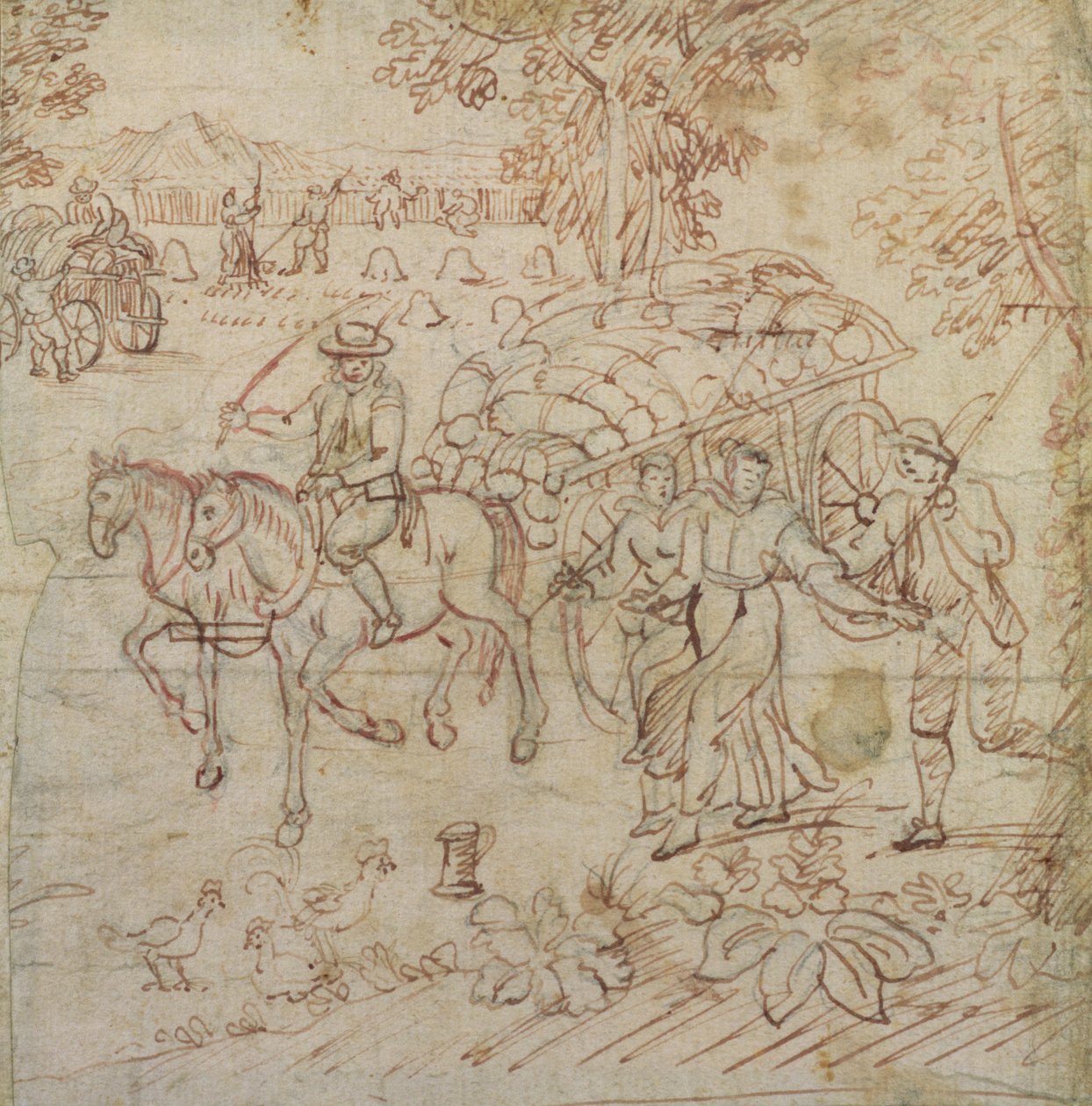 Biçerdöverlerin Eve Döndüğü Manzara, c.1595-1605 (kağıt üzerine kalem ve kahverengi mürekkep) by Henry Peacham