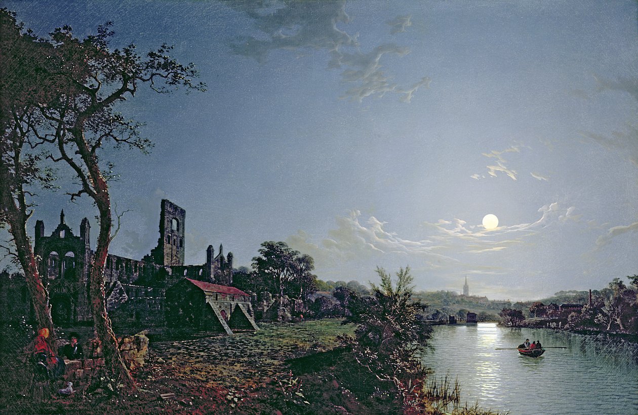 Kirkstall Manastırı Manzaralı Sabah (tuval üzerine yağlı boya) by Henry Pether