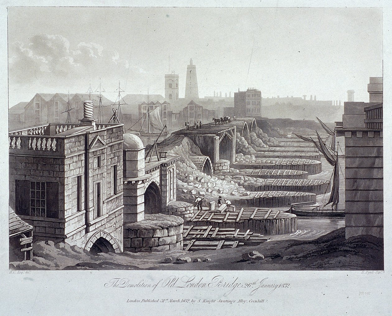 Londra Köprüsü eski, Londra, 1832 by Henry Pyall