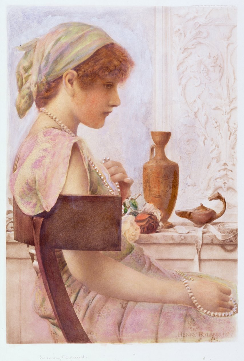 İncili Kız (fotogravür üzeri wc) by Henry Ryland