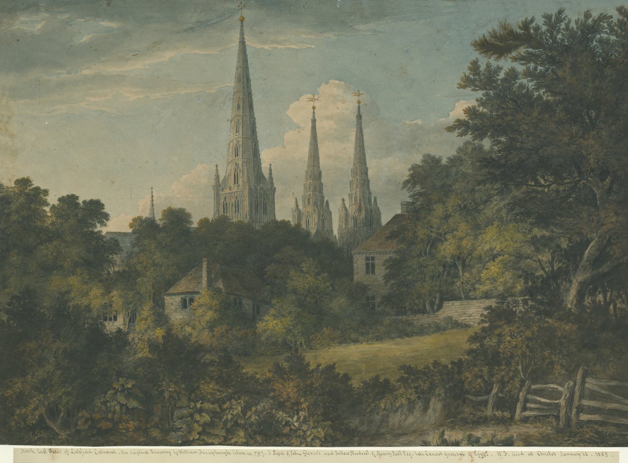 Lichfield Katedrali - Kuzey Doğu Görünümü: sulu boya boyama, 1797 by Henry Salt