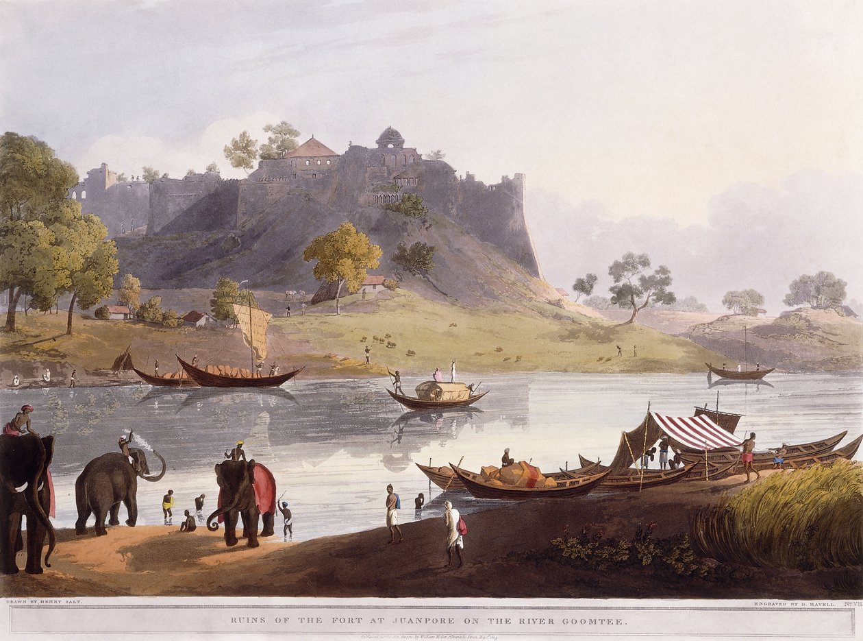 Goomtee Nehri üzerindeki Juanpore Limanı Harabeleri, 1824 by Henry Salt