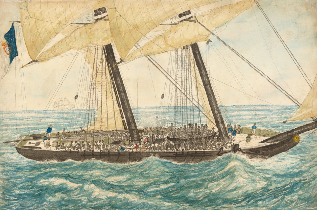 Portekizli köle tüccarı Diligenté, H.M. Gemide 600 köle ile Sloop Pearl, Mayıs 1838. by Henry Samuel Hawker
