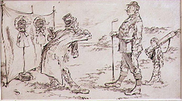 Golfçü Satıcı tarafından rahatsız ediliyor, Graphic dergisine illüstrasyon, pub. yaklaşık 1870 by Henry Sandercock