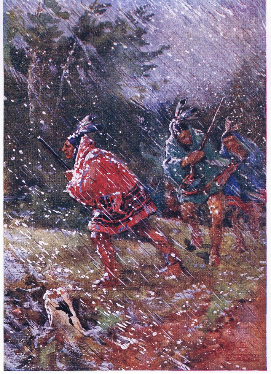 Kızılderililer kar fırtınasında avlanıyor by Henry Sandham