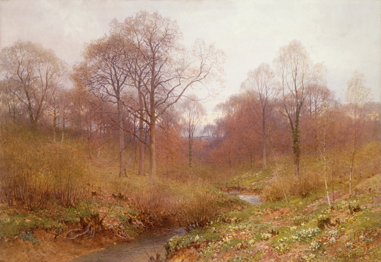 Ormanlık Bir Nehir, Manzara Sonbahar (suluboya) by Henry Sutton Palmer