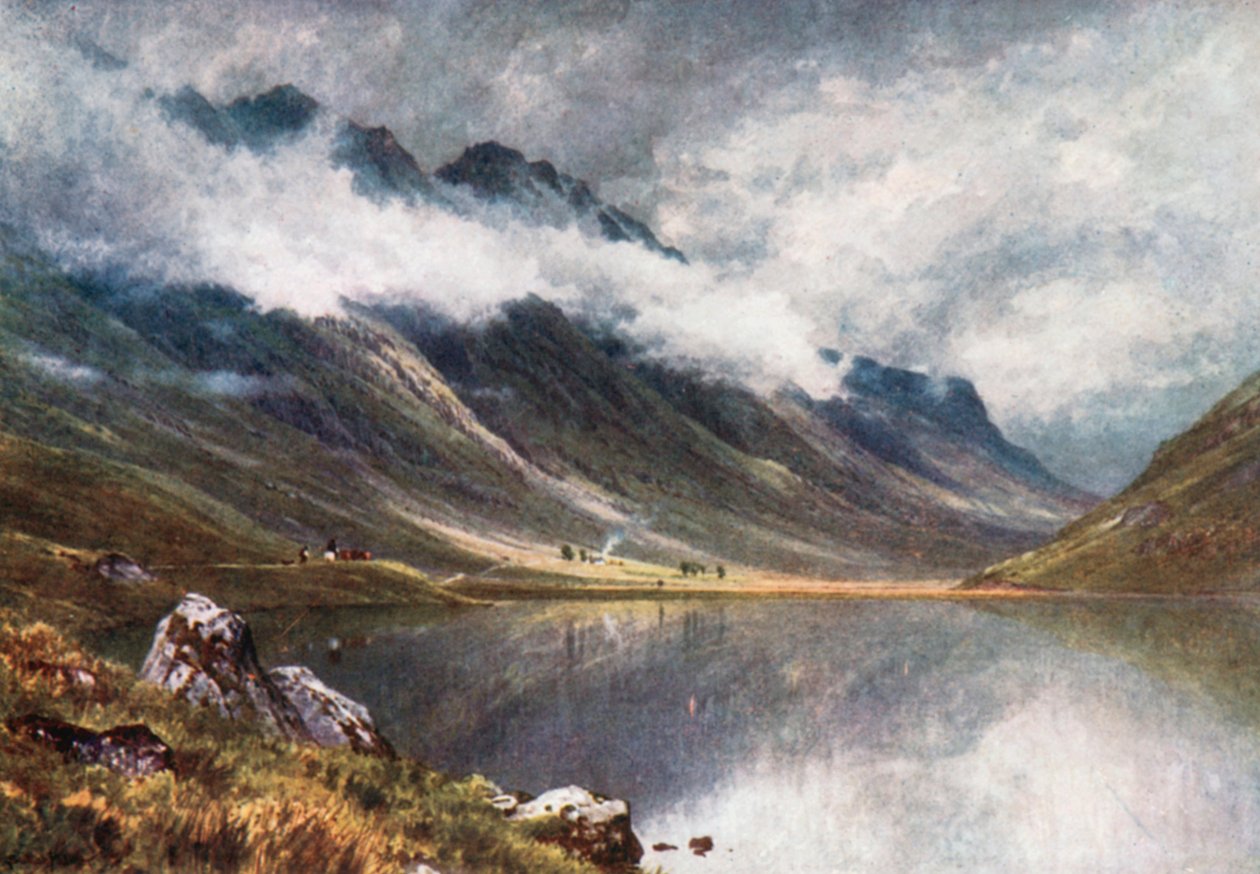 Loch Triochatan, Glencoe Girişi, Argyllshire (renkli lito) by Henry Sutton Palmer