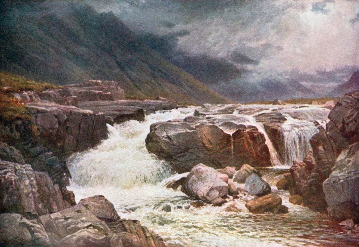 Coe Nehri, Glencoe, Argyllshire (renkli lito) by Henry Sutton Palmer