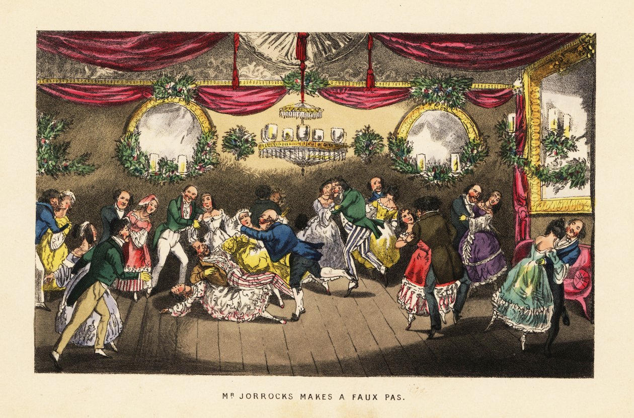 Paris'teki lüks bir baloda vals sırasında çarpışan dansçılar by Henry Thomas (after) Alken