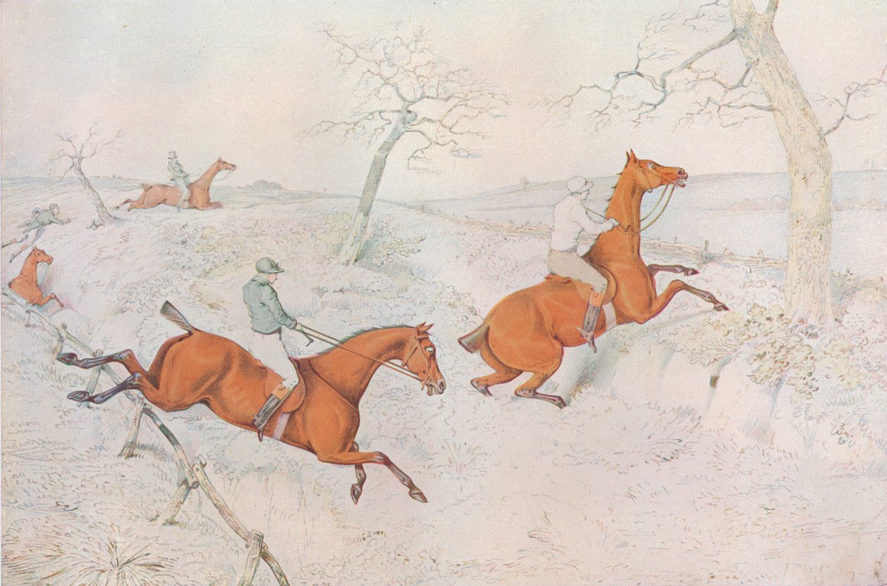 Engelli Koşu: Geçilmesi tehlikeli olan derin bir vadiyi geçmek, 1827 by Henry Thomas Alken