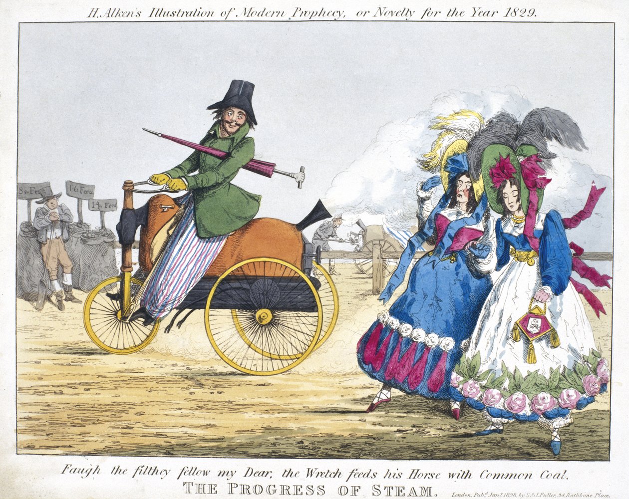 The Progress of Steam, 1829 (renkli gravür) by Henry Thomas Alken