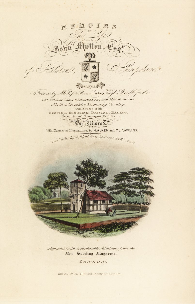 İngilizce Tudor kaligrafi başlığı ve vinyet içeren başlık sayfası by Henry Thomas Alken