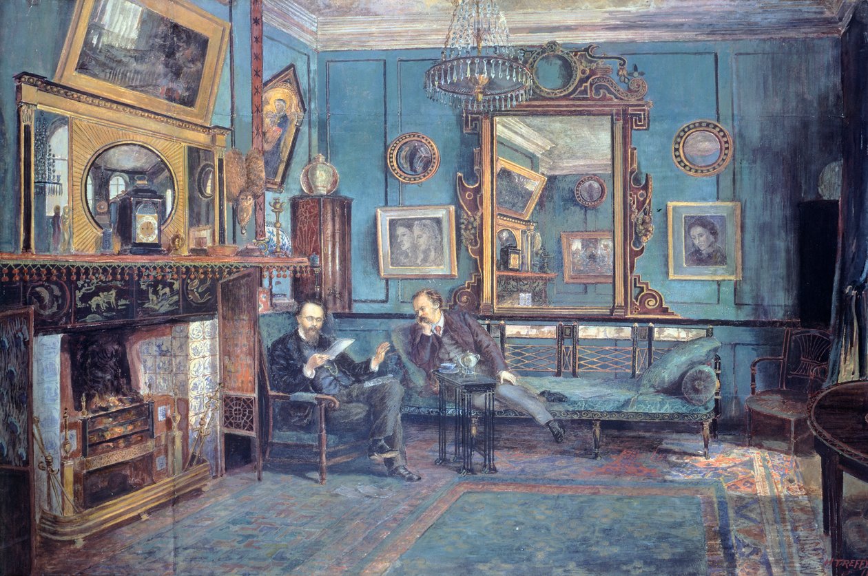 Dante Gabriel Rossetti oturma odasında Henry Treffry Dunn (1838-1899) tarafından Theodore Watts-Dunton