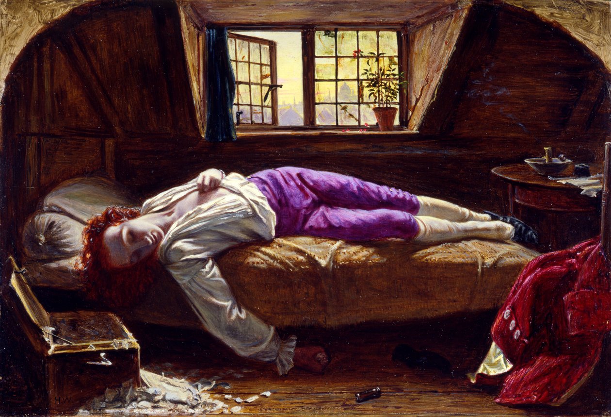 Chatterton'ın Ölümü, 1856 dolayları (panel üzerine yağlıboya) by Henry Wallis