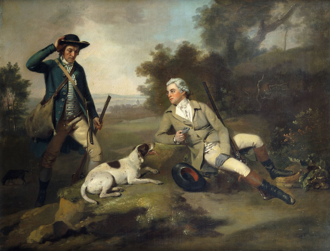 Bir Silah ve Köpekle Uzanmış Bir Beyefendi ve Yakınlarda Duran Av Bekçisi, by Henry Walton