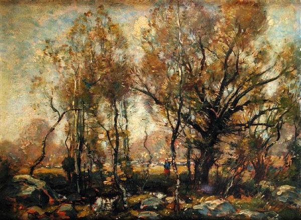 Ormanlık Peyzajda Figür (tuval üzerine yağlı boya) by Henry Ward Ranger