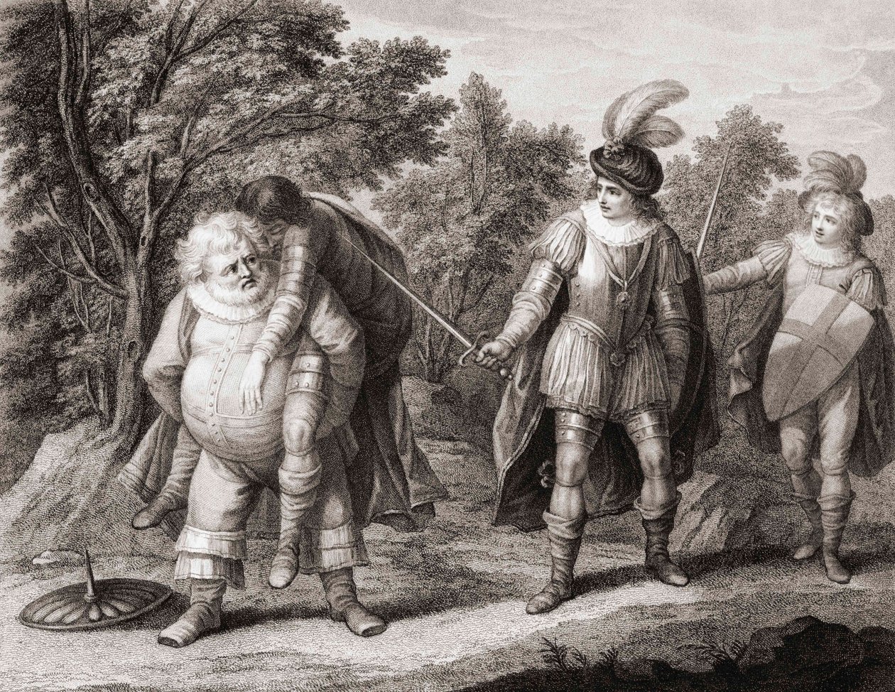 Sırtında Hotspur'un cesedi bulunan Falstaff. (Yazdır) by Henry William (after) Bunbury