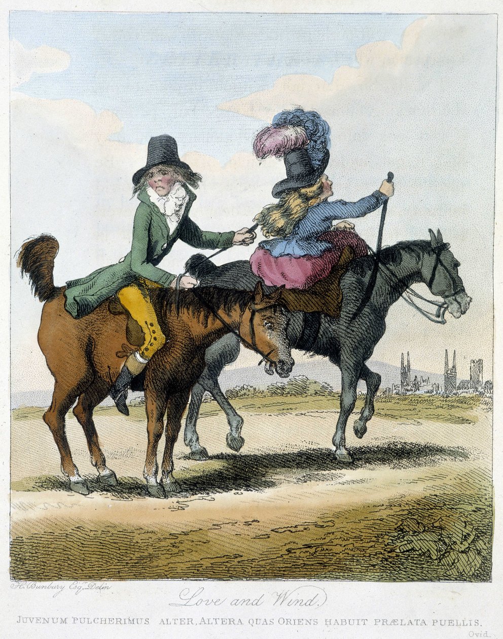 Aşk ve rüzgar - “Ata binerken karikatürler anglaise sur les görgü kuralları”nda, hasta. H.W. Bunbury, ed. John Stockdale by Henry William Bunbury