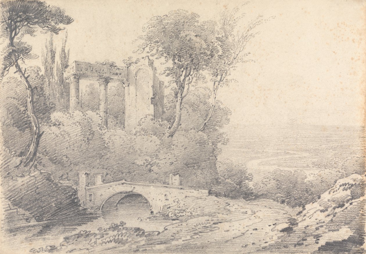 Harabeler ve Köprü ile Manzara by Henry William Burgess