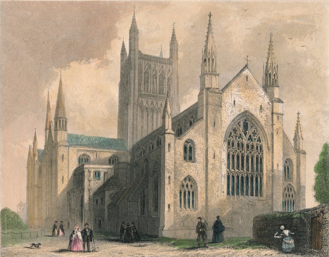 Worcester Katedrali, Kuzey Batı Görünümü, 1836 by Henry Winkles