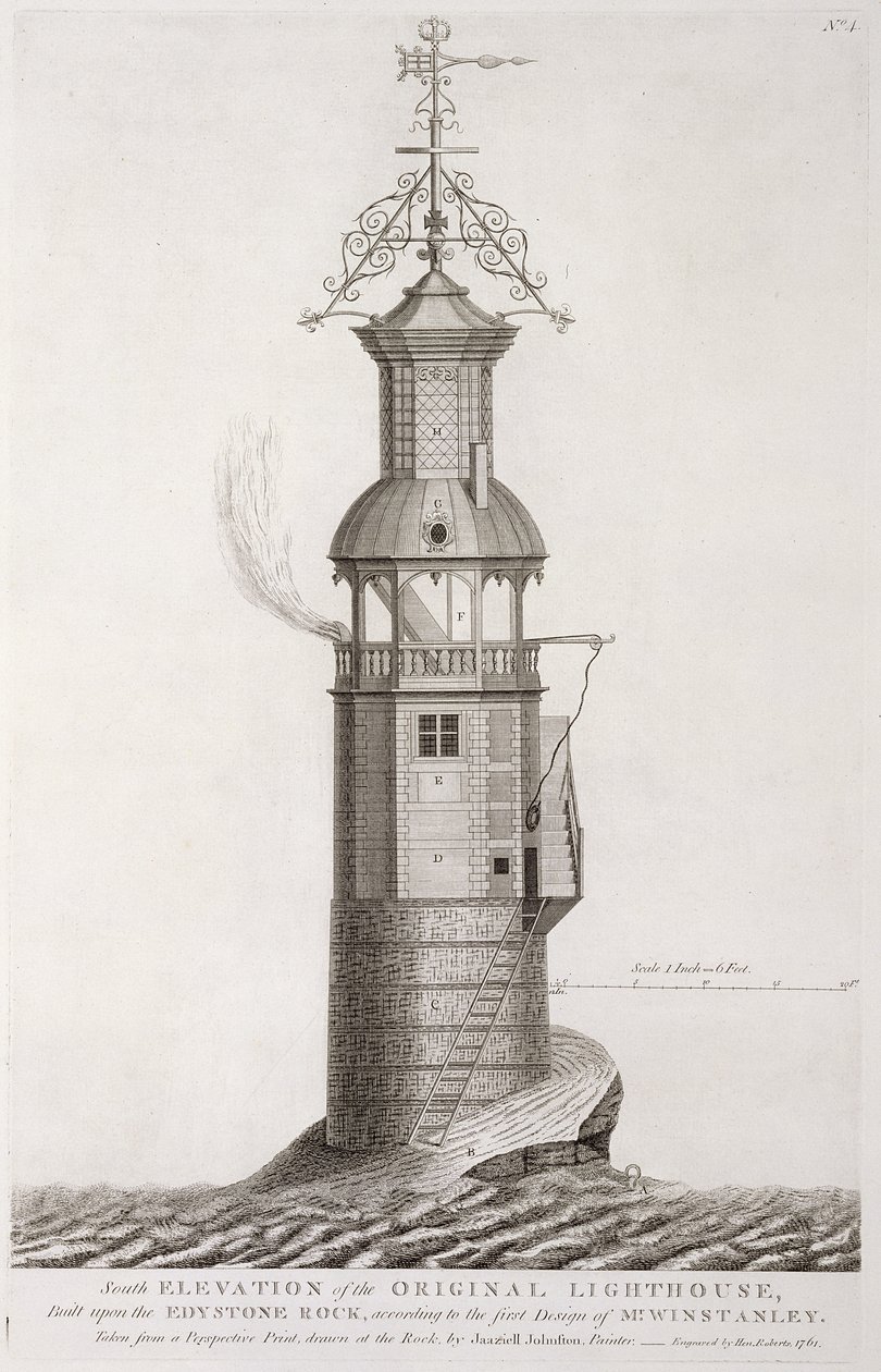 Eddystone Deniz Feneri, Henry Roberts (fl.1761), 1761 tarafından oyulmuş by Henry Winstanley
