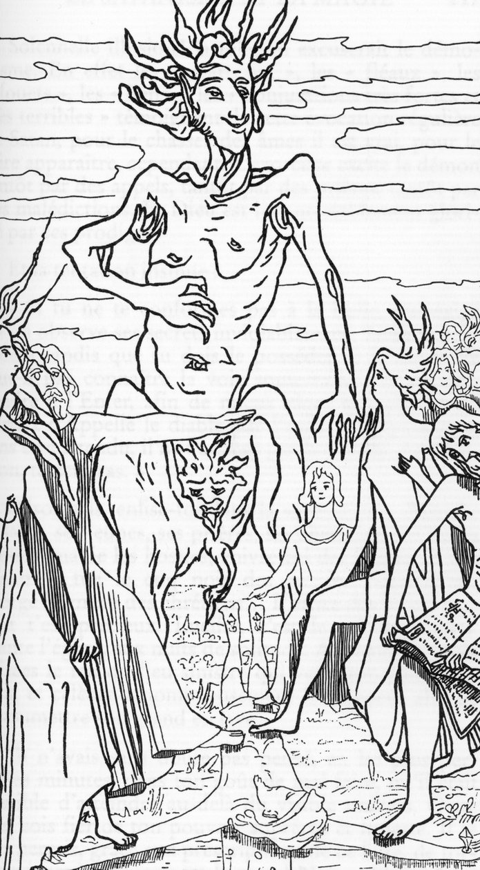 Satan'ın takipçileri İsa'yı eziyor Henry de Malvost'un Jules Bois'in “Satanism and magic” adlı eserinden çizimi 1895 Özel koleksiyon by Henry de Malvost
