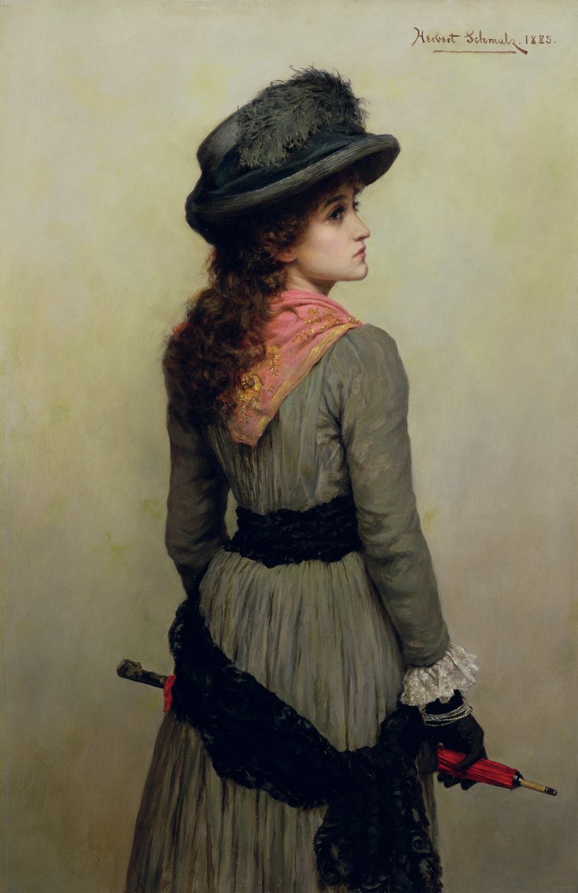 Denise - kırmızı şemsiyeli genç kızın portresi, 1885 by Herbert Gustave Schmalz