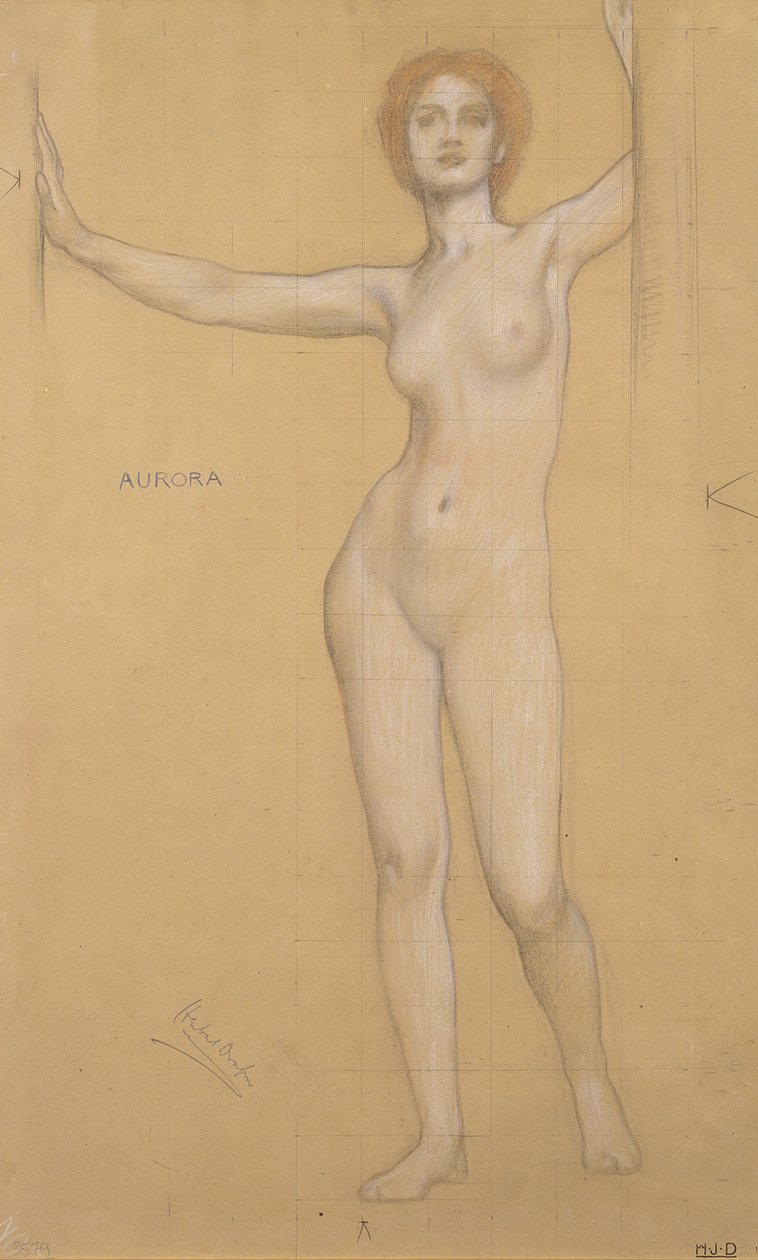 Aurora - Şafak Kapıları için Çalışma (kağıt üzerinde tebeşir) by Herbert James Draper