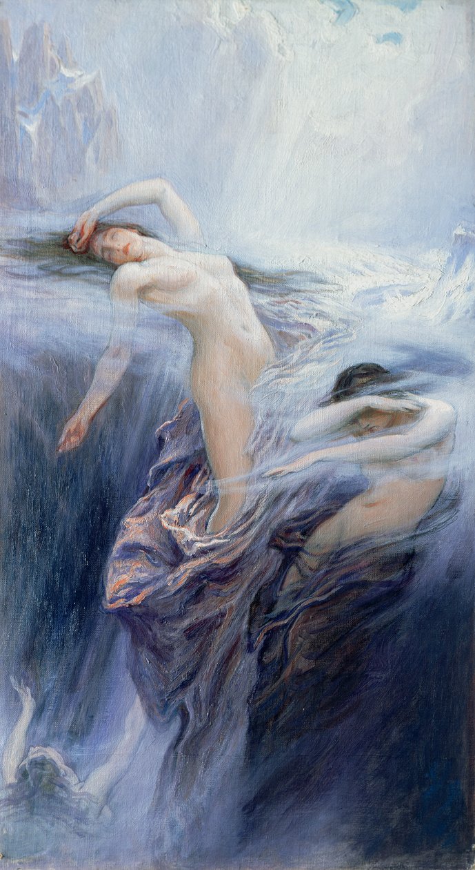 'Clyties of the Mist' için çalışma, (gemiye yerleştirilmiş tuval üzerine yağlıboya) by Herbert James Draper