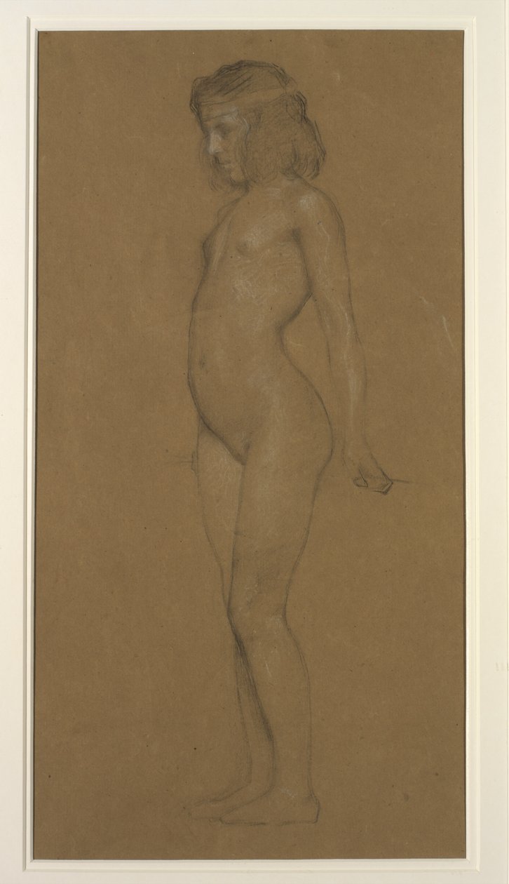 Genç Bir Kızın Çalışması (beyazla yükseltilmiş kağıt üzerine kalem) by Herbert James Draper