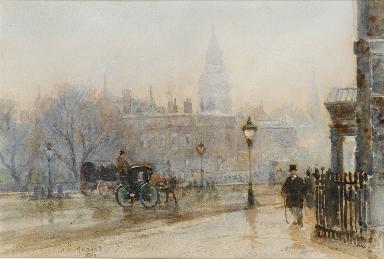 A London Street, 1889 (kağıt üzerinde wc) by Herbert Menzies Marshall
