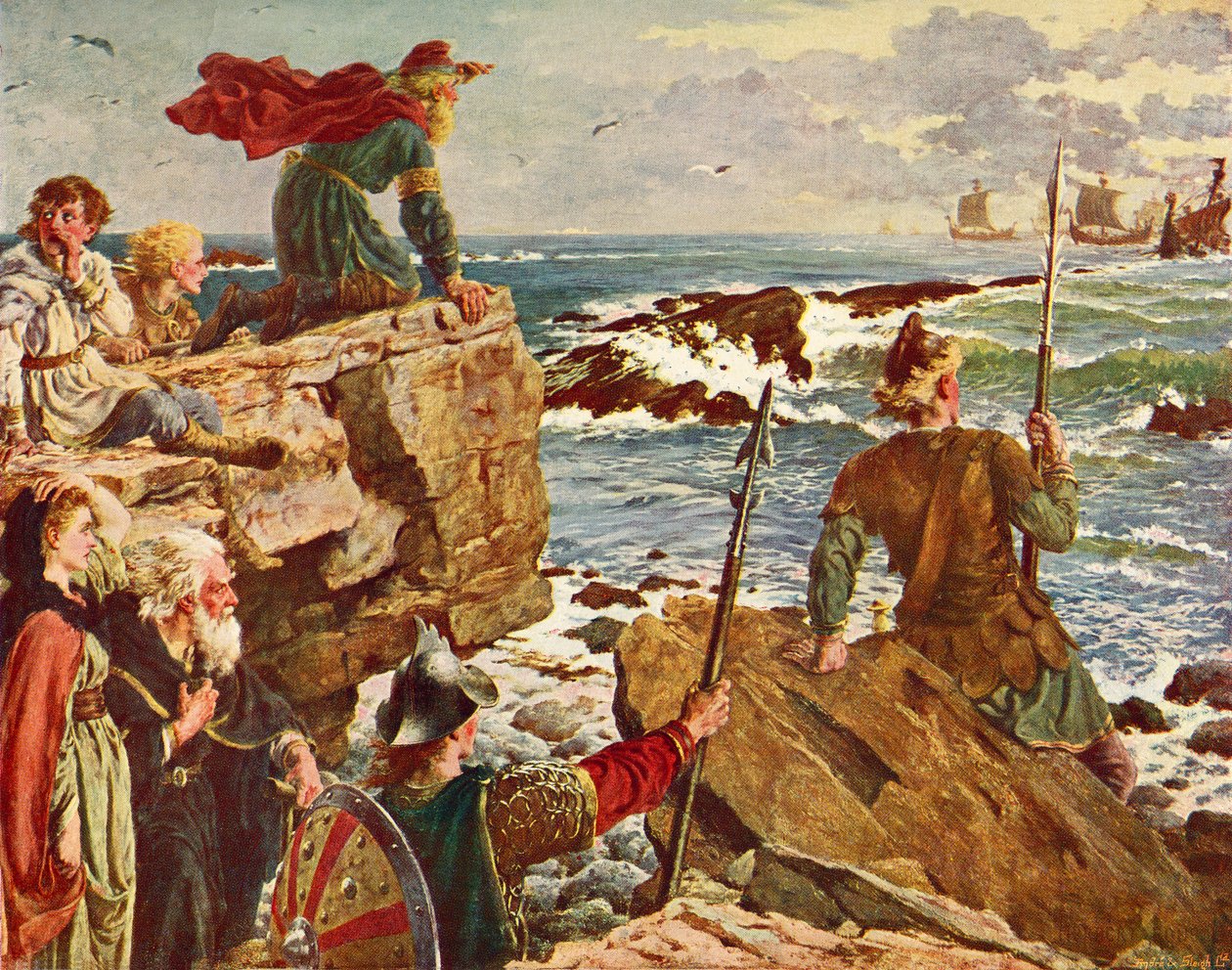 Danimarkalılar İngiliz kanalına doğru yelken açıyor c.877. Cassell'in İngiltere Tarihi'nden, c.1901'de yayınlandı by Herbert Alfred Bone
