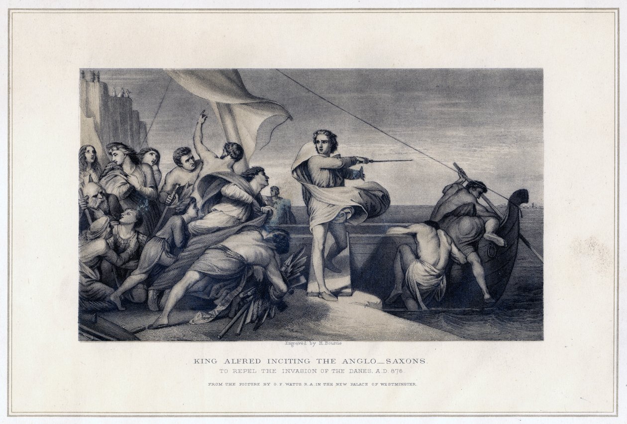 Kral Alfred Danimarkalıların İstilasını püskürtmek için Anglo-Saksonları Teşvik Etmek, 896, c1847 by Herbert Bourne