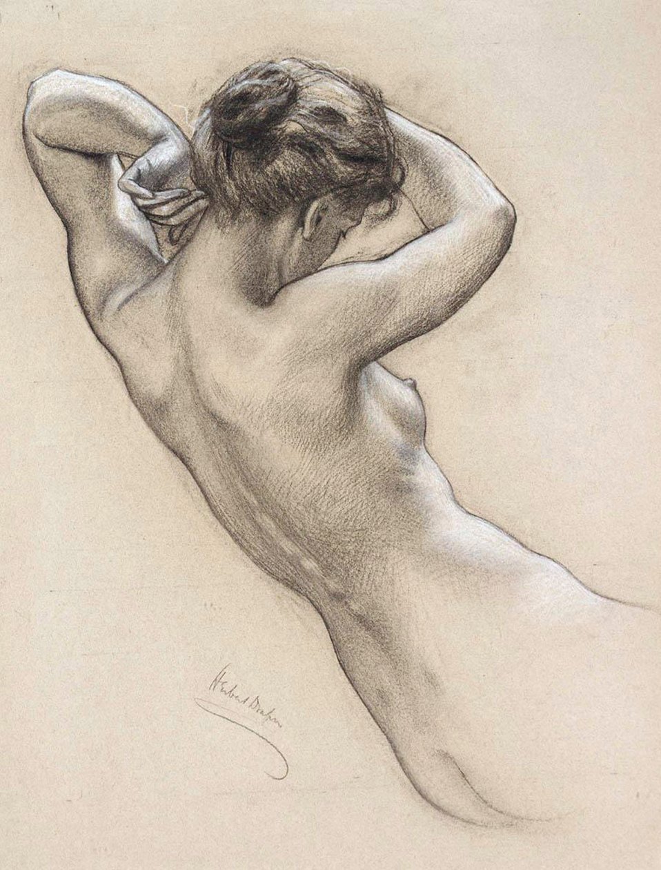 19. yüzyılın sonları veya 20. yüzyılın başlarında bir Su Perisi için çalışma. by Herbert James Draper