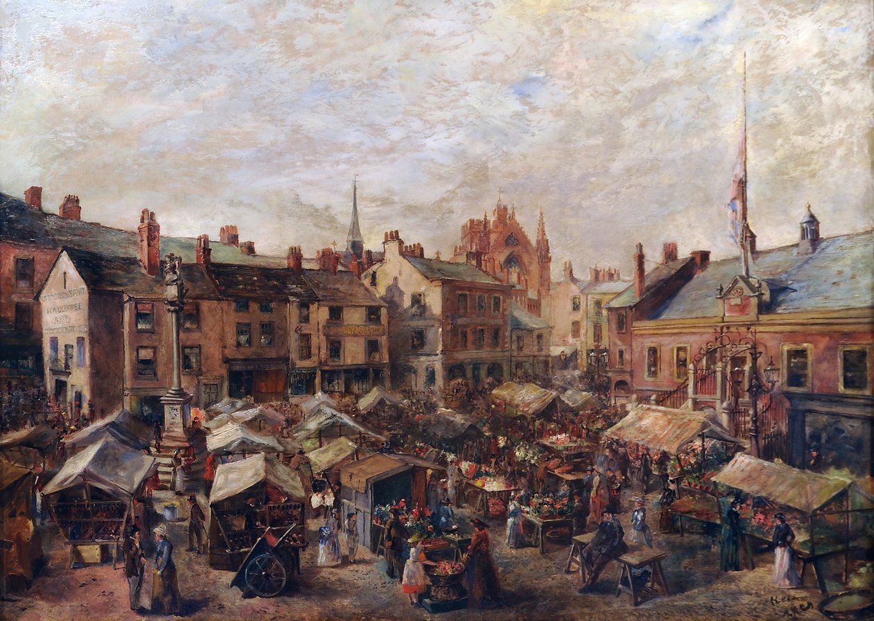 Eski Belediye Binası önündeki Carlisle Pazar Yeri, 1870-80 by Herbert Lees